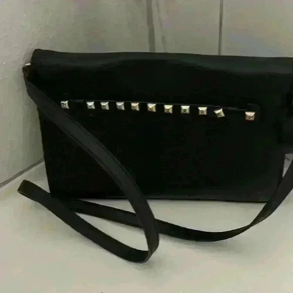 Italian leather envelope clutch. Black  made in Italy hand strap and long strap